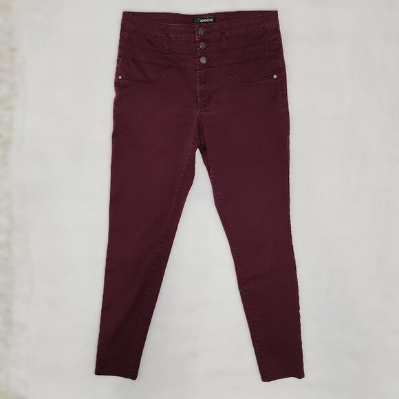 Maroon High waisted Skinny Jeans with Triple Button - Picture 1 of 8